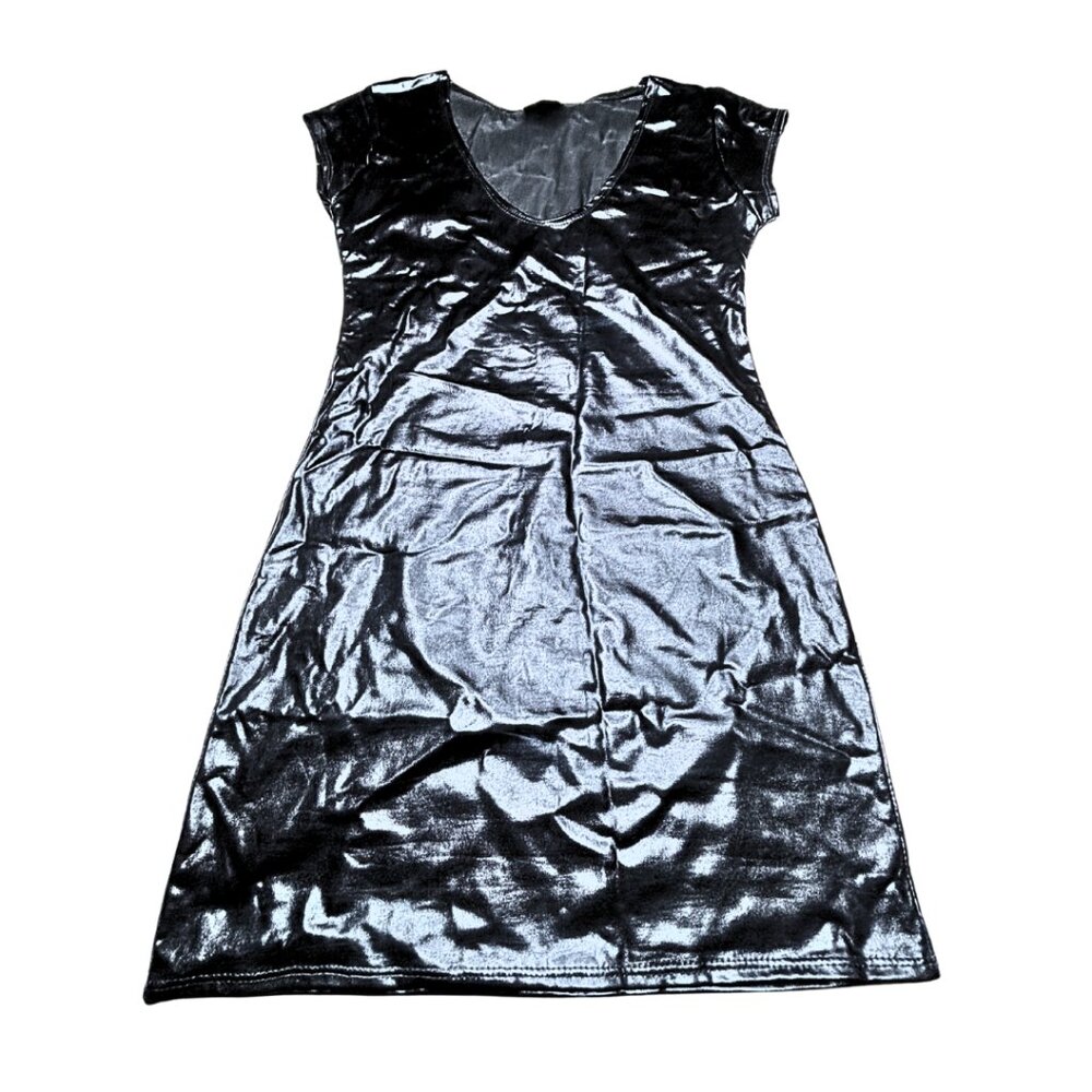 NWT Black Wet Look Mini Dress One Size Retail $79